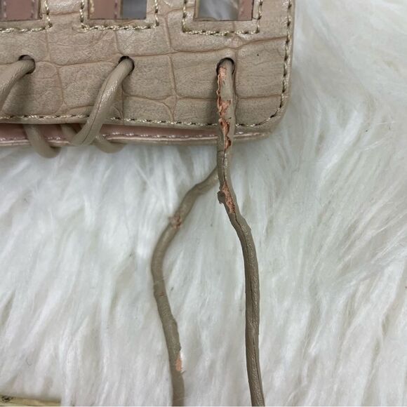 bebe | strappy open toe sandal stiletto 7.0 cream 4” heel back zipper closure - Picture 8 of 10